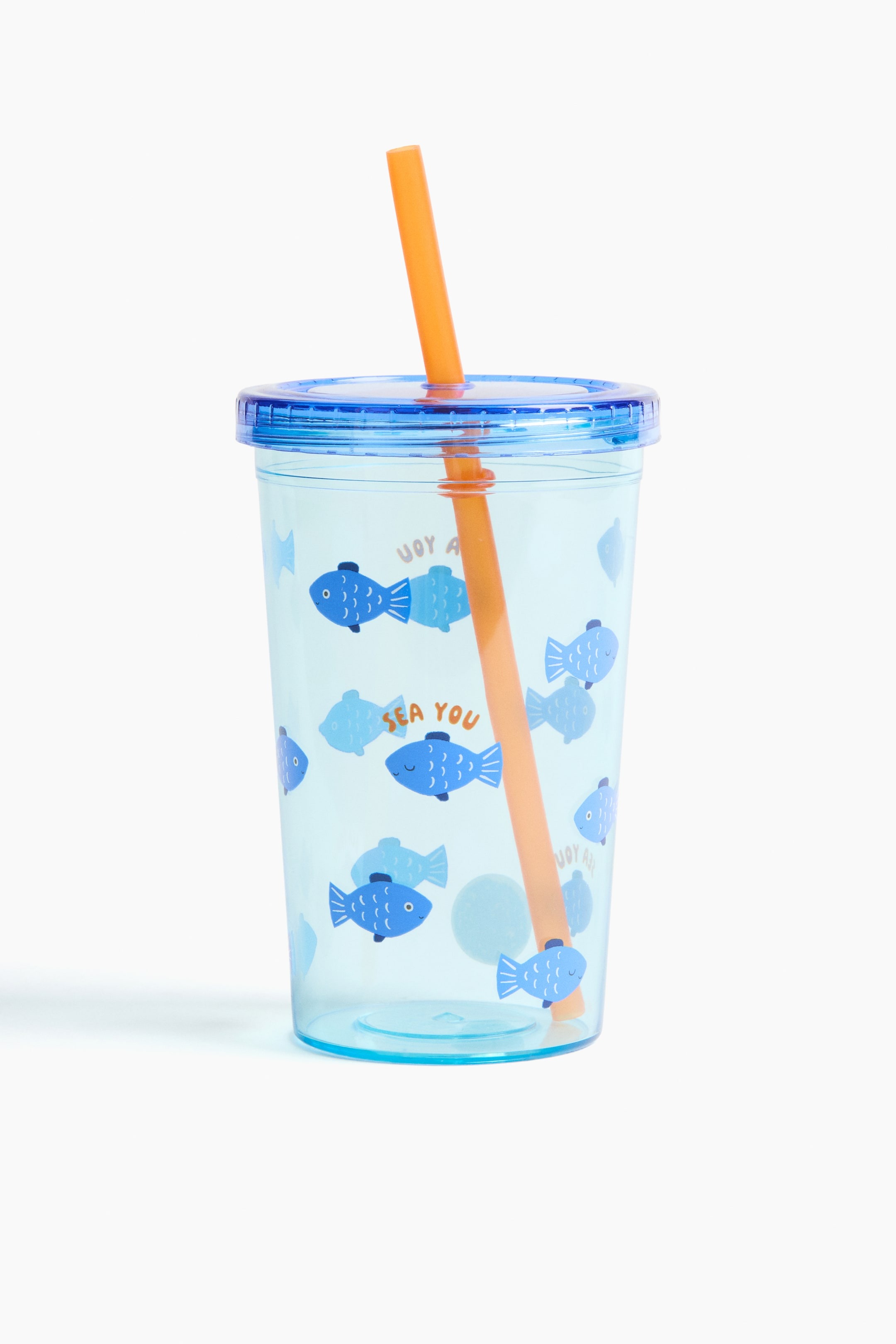 Стакан с трубочкой H&M Patterned Plastic, 13 см, голубой
