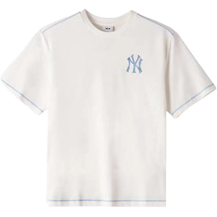 Футболка с круглым вырезом, повседневная, MLB, White/Blue/Black