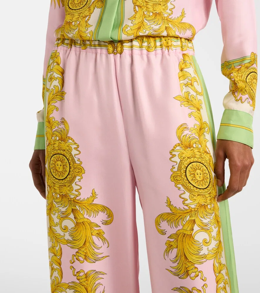 Широкие брюки из набивного шелкового твила Versace, мультиколор — фото 3