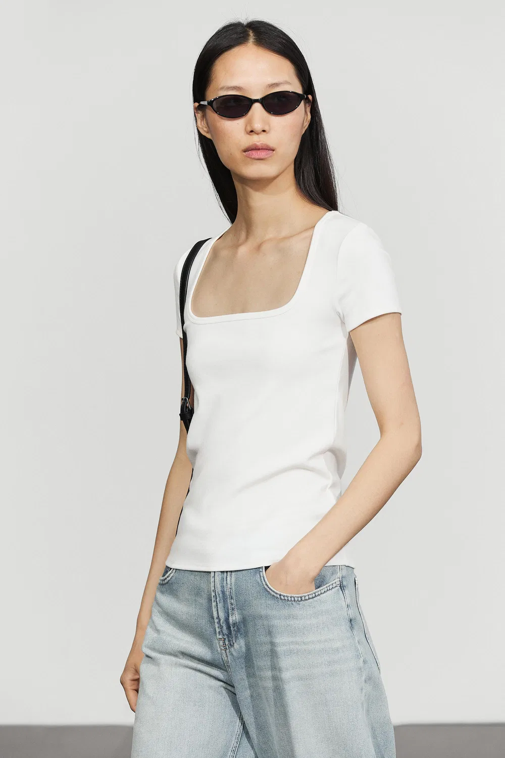 Футболка Massimo Dutti Short Sleeve Square Neckline, белый — фото 3
