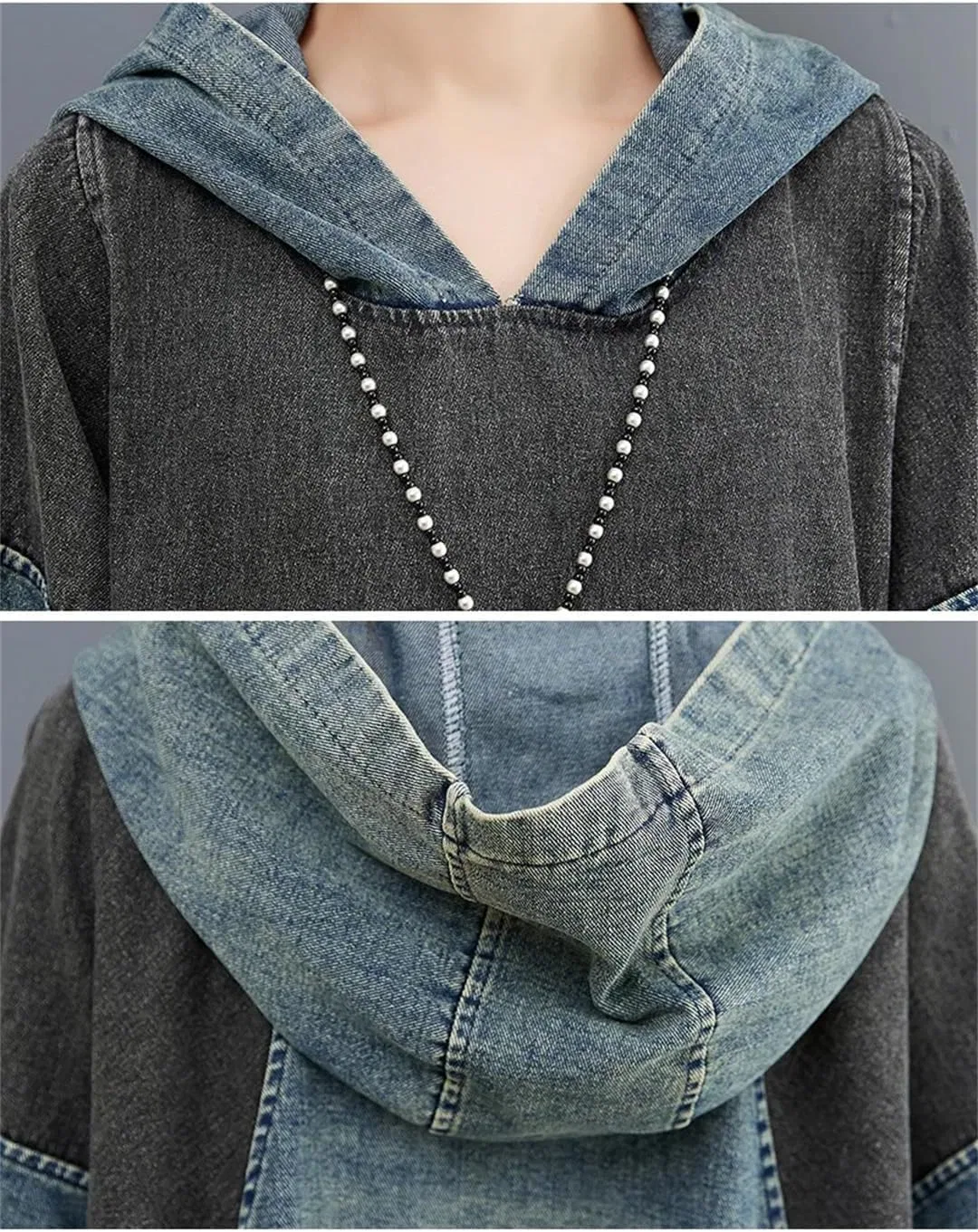 Женское джинсовое платье миди с капюшоном Vintage, Blue — фото 4