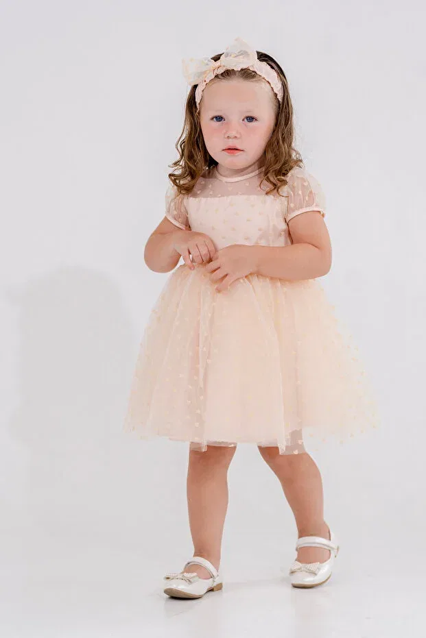 Детское платье для девочек с принтом Bandage Heart Patterned Eray Kids, Salmon — фото 4