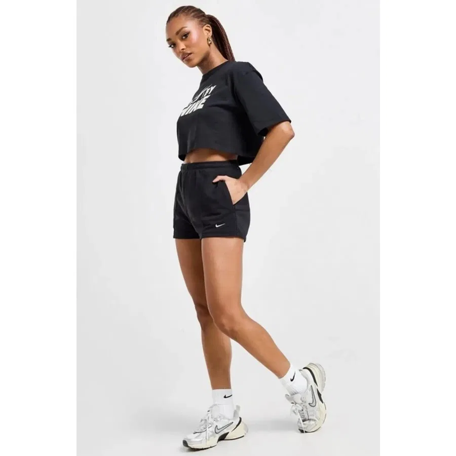 Шорты спортивные с высокой посадкой, модель Chill Terry, Nike, Черный — фото 4