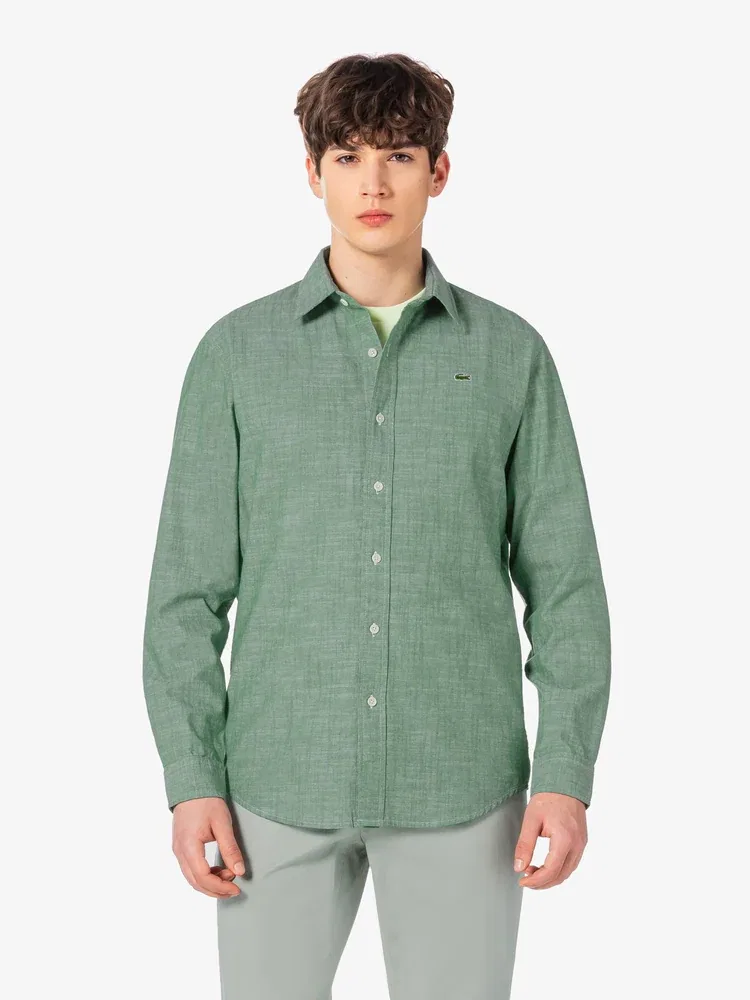 Рубашка Lacoste Chambray с длинным рукавом, хлопок, зеленый