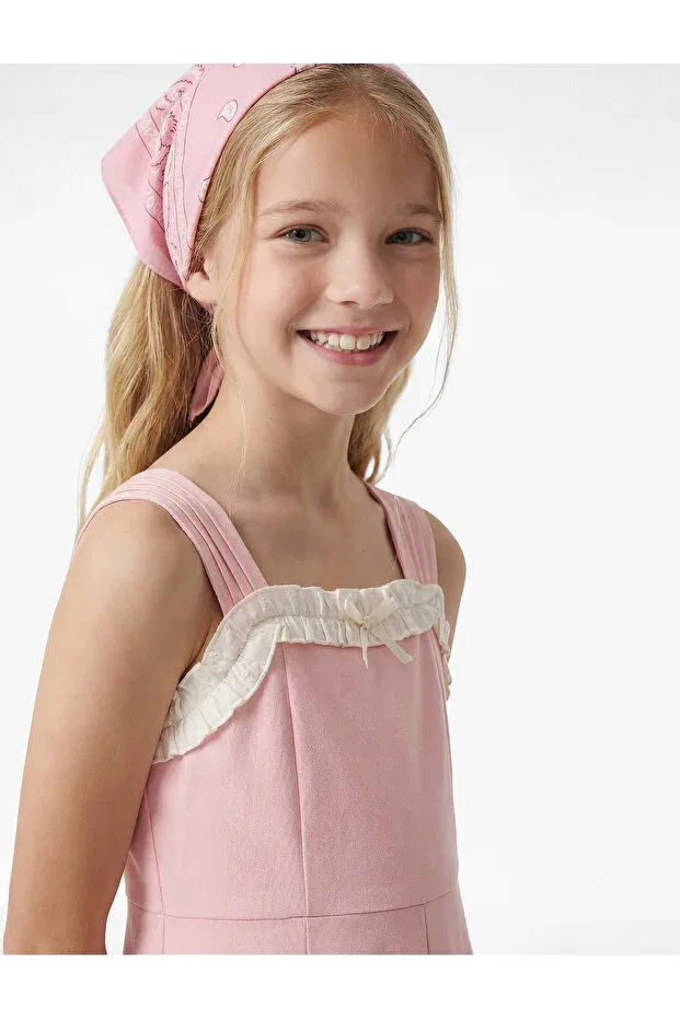 Детское платье для девочек с плиссе Square neck bow detail pleated strap dress Koton, Rose — фото 3