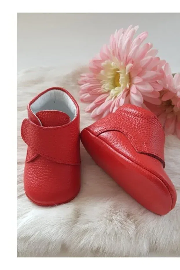 Детские ботиночки для девочек кожаные с липучкой Hodore, Red — фото 2