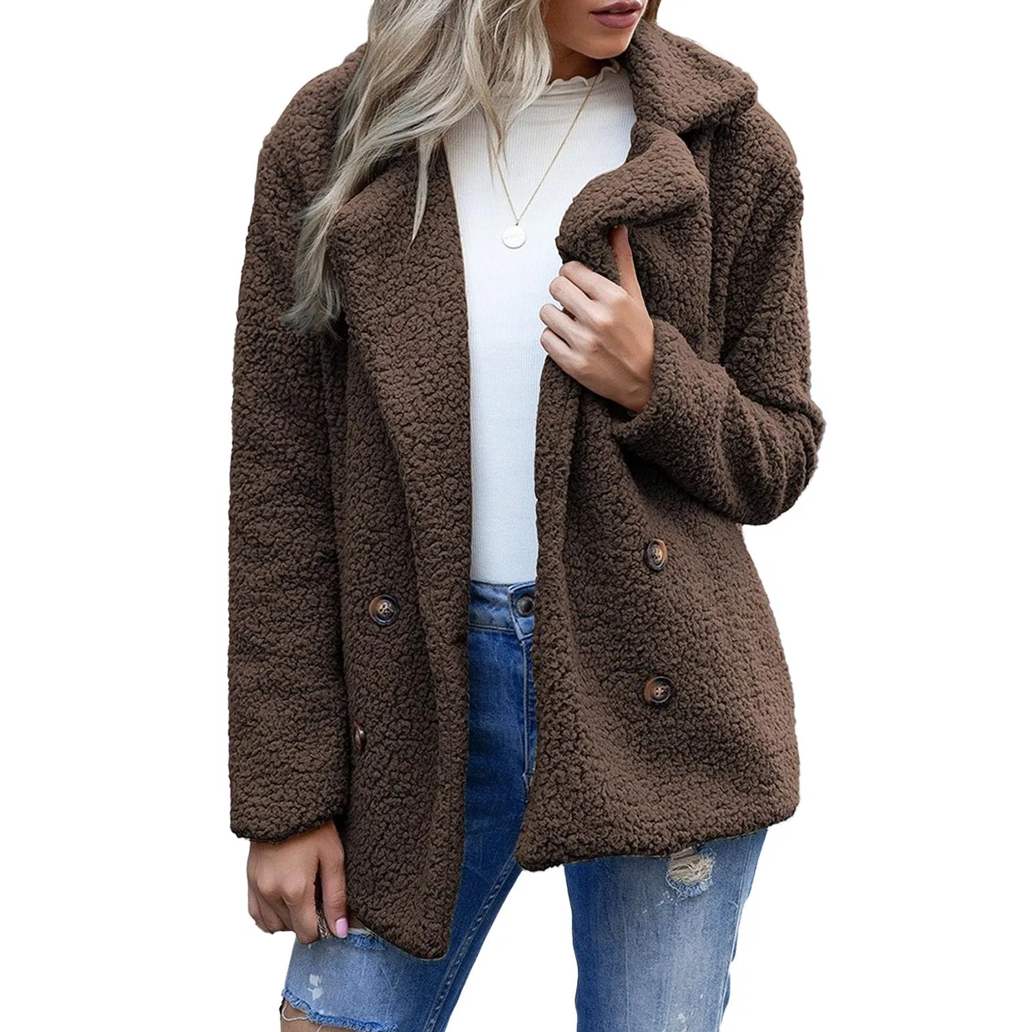 Женское длинное пальто из искусственного меха с принтом, модель Oversized Warm Jacket, Caffè