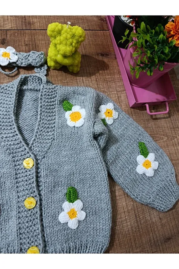 Детский кардиган с принтом Hand knitted kids cardigan El Örgüsü Cici Bebe, Gray — фото 3