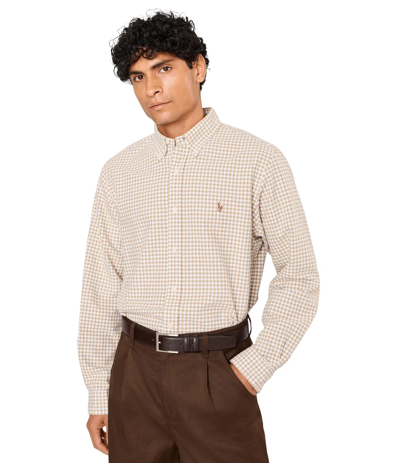 Классическая рубашка Оксфорд из ткани, окрашенной в готовом виде. Polo Ralph Lauren, Coastal Beige/White