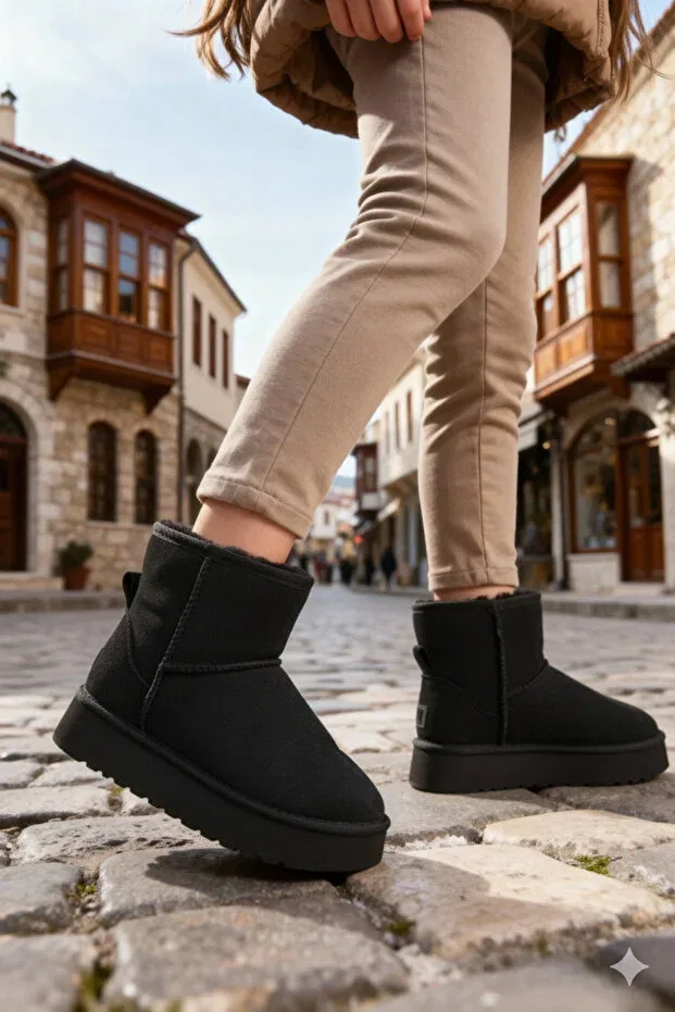 Детские ботинки для девочек с шерстяным утеплителем Bootie Moon Glow, Black