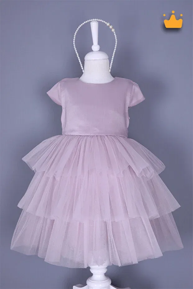 Детское платье для девочек с длинным рукавом 4-8 years old pearl crown layered tulle skirt baby girl children's evening dress dress holiday wedding dress lilac 6572 Generic Brands, Lilac — фото 2