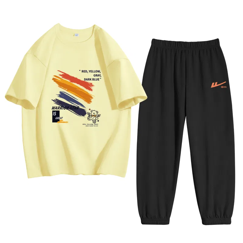 Детский спортивный комплект с логотипом Cream Yellow/H Colorblock-Black/H Orange Red Logo Silicone K WARRIOR