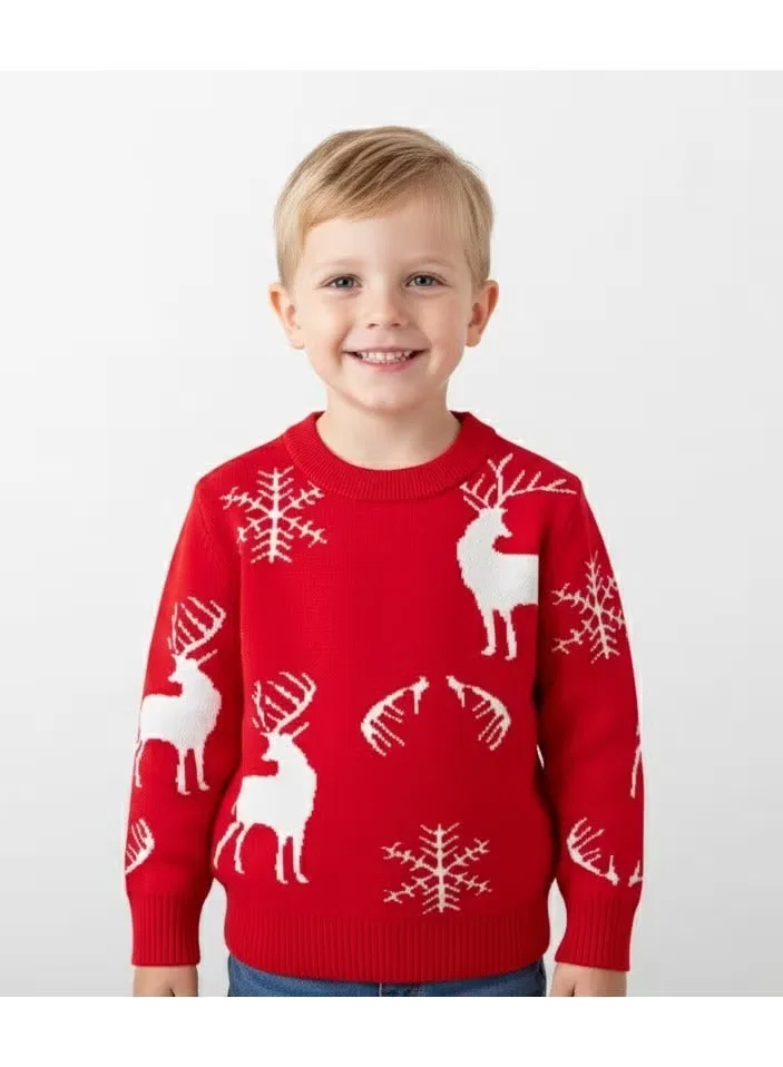 Свитер с принтом оленя и снежинок Classic reindeer snowflake Christmas Babyqlo, красный