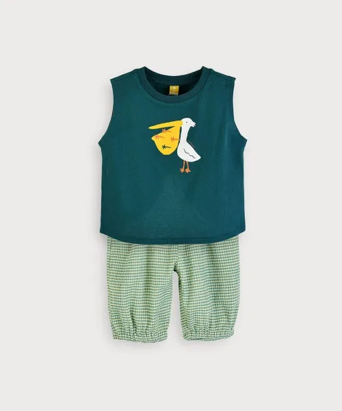 Детский комплект из топа без рукавов и брюк Summer Palm moimoln, Dark Green