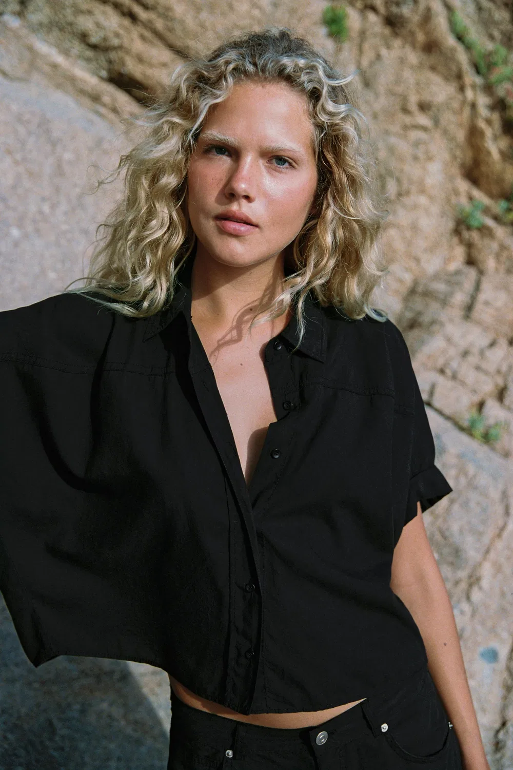Свободная рубашка с коротким рукавом ZARA, Black — фото 2