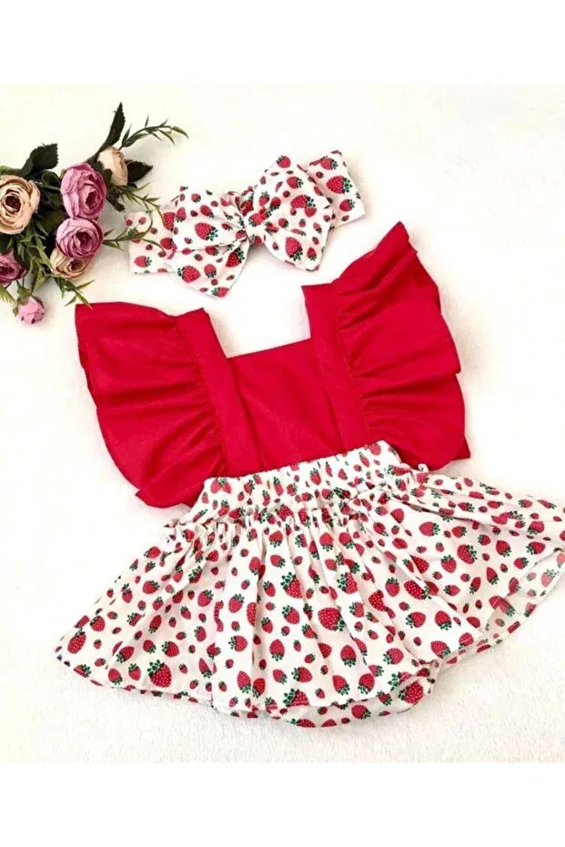 Детский комбинезон-салопетка для девочек с принтом Strawberry Pattern Şapkakids, Red