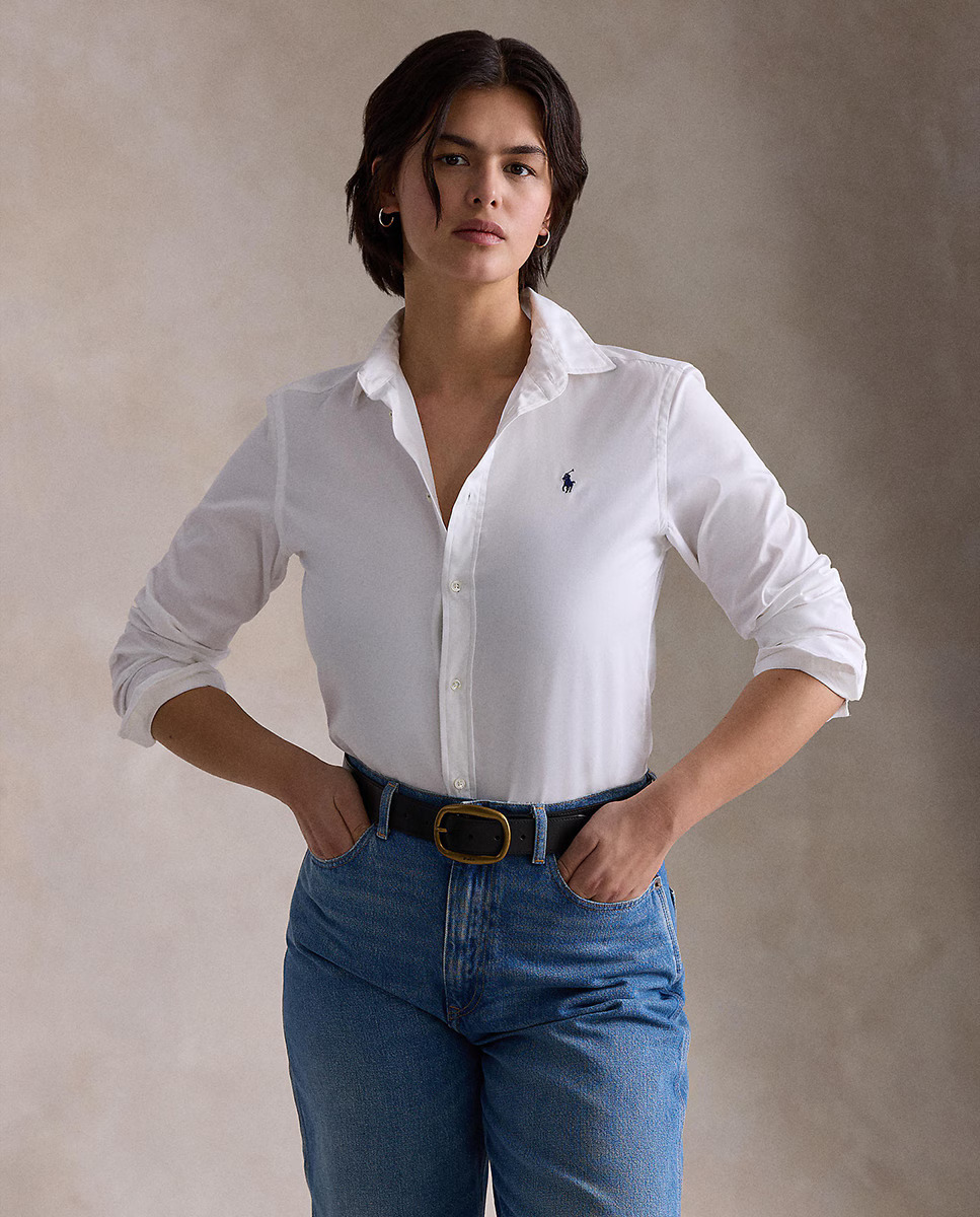 Женская базовая рубашка с контрастным логотипом Polo Ralph Lauren, белый — фото 3