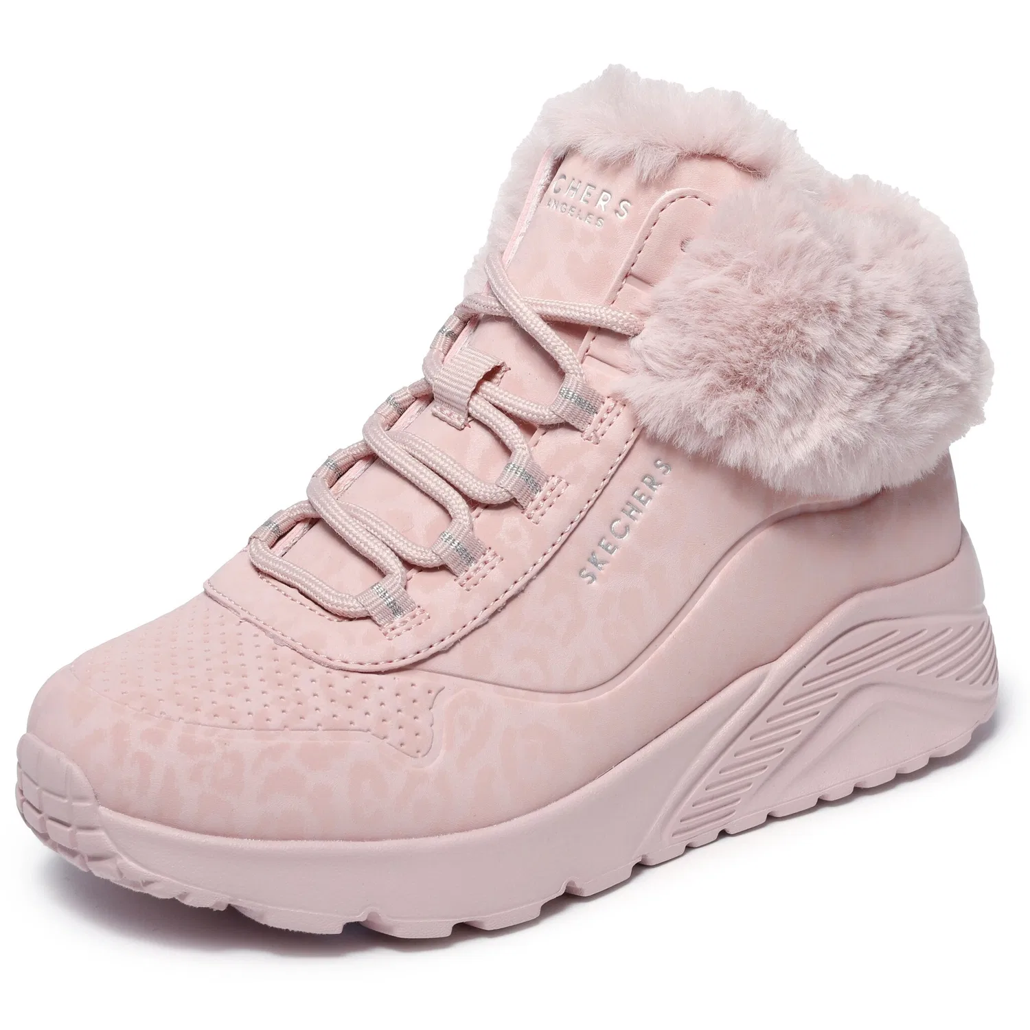 Детские зимние ботинки на шнуровке Skechers, розовый с леопардовым принтом