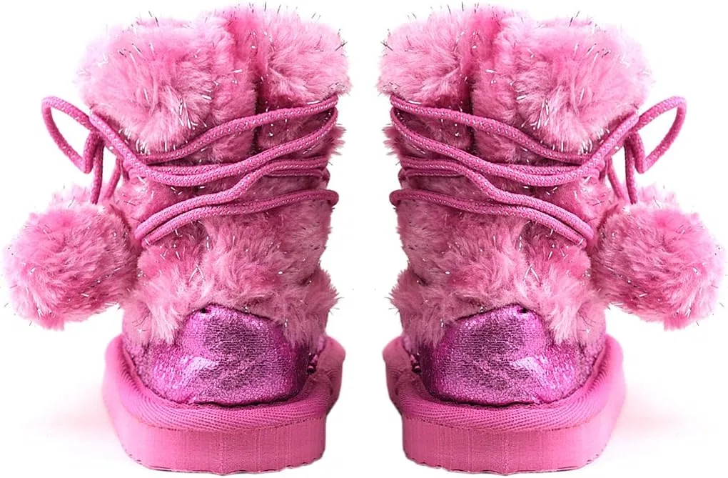 Детские зимние ботинки для девочек с подвесными помпонами NYFASHION101, Pink — фото 4