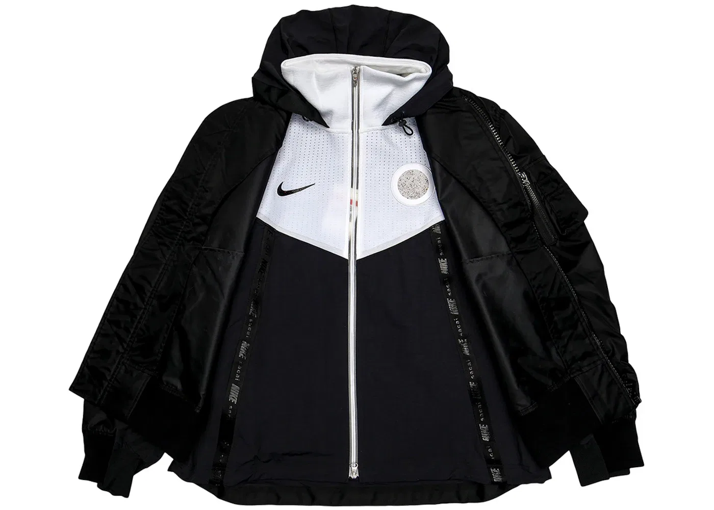 Мужская куртка-бомбер многослойная Nike x Sacai, Black — фото 2