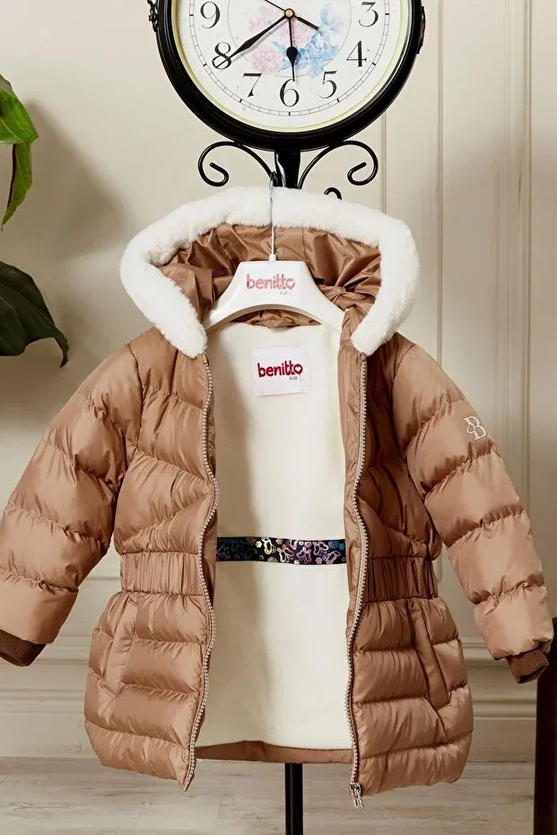 Детское зимнее пальто для девочек с капюшоном Benitto Kids, Brown — фото 4