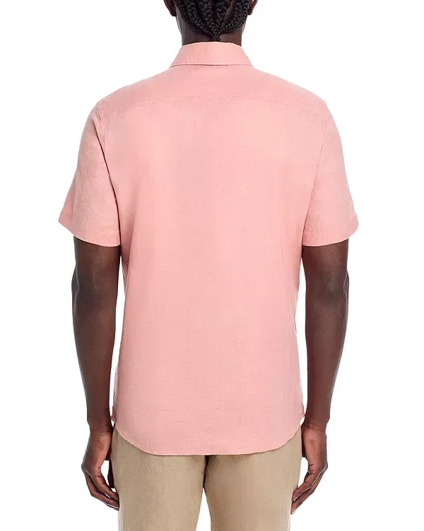 Мужская рубашка с коротким рукавом Roan Slim Fit Linen Kent Collar Shirt Boss, Light Pastel Pink — фото 3