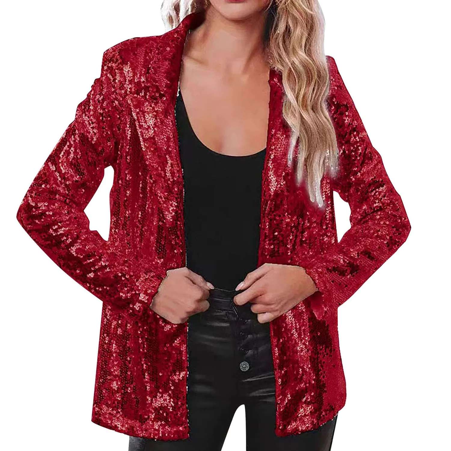 Женское пальто с пайетками и длинным рукавом, Rosso