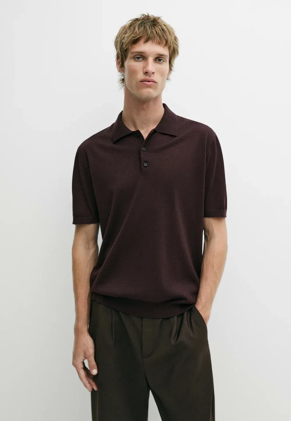 Рубашка-Поло из шерстяной смеси Massimo Dutti, Bordeaux