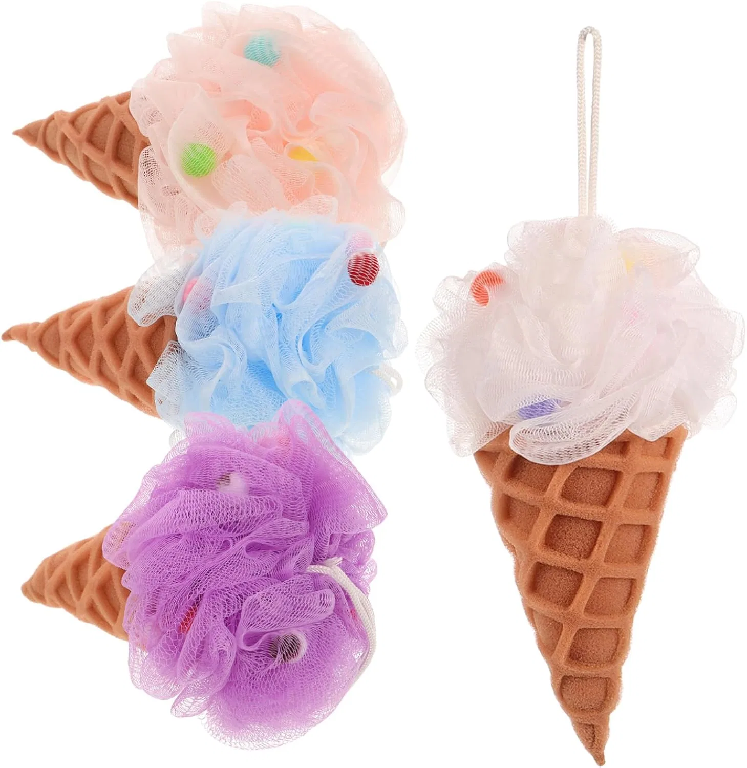 Мочалка для душа Ice Cream, SOIMISS, набор 4 шт, 17 x 12 x 3 см