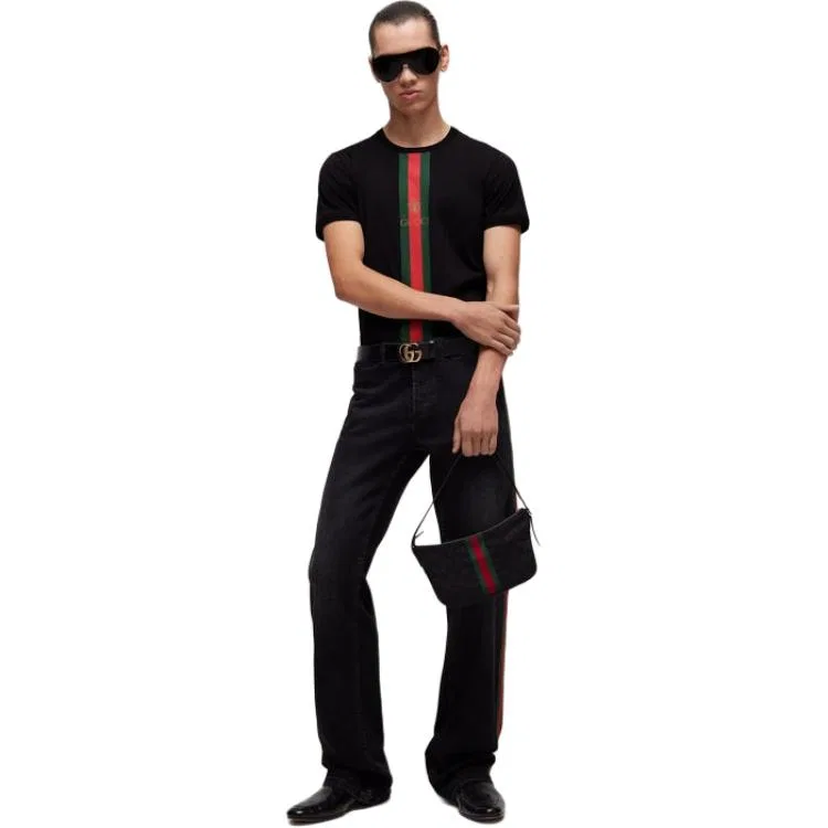 Мужская футболка с круглым вырезом прямого кроя GUCCI, Black — фото 4