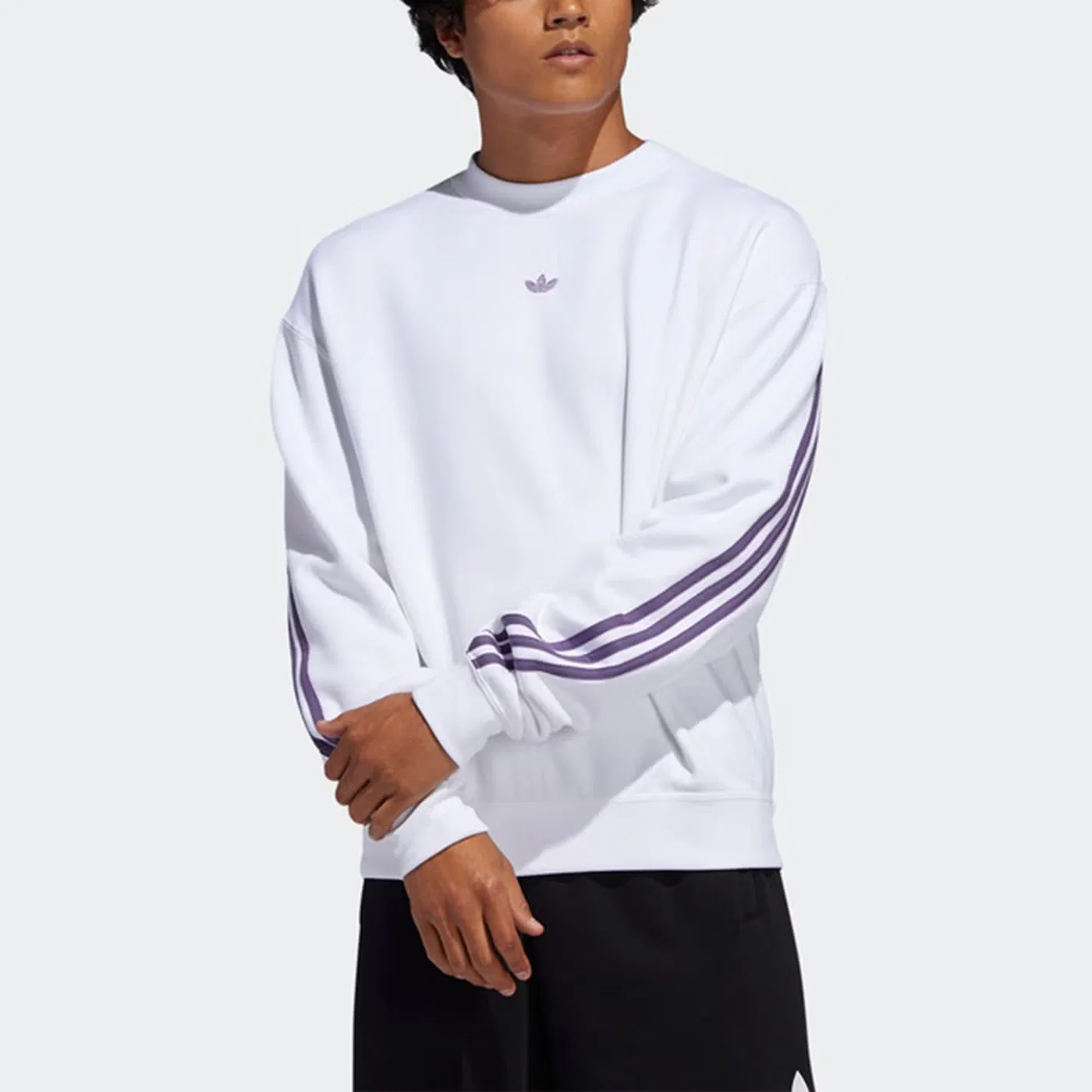 Пуловер свободный с боковыми полосами Adidas, белый — фото 3