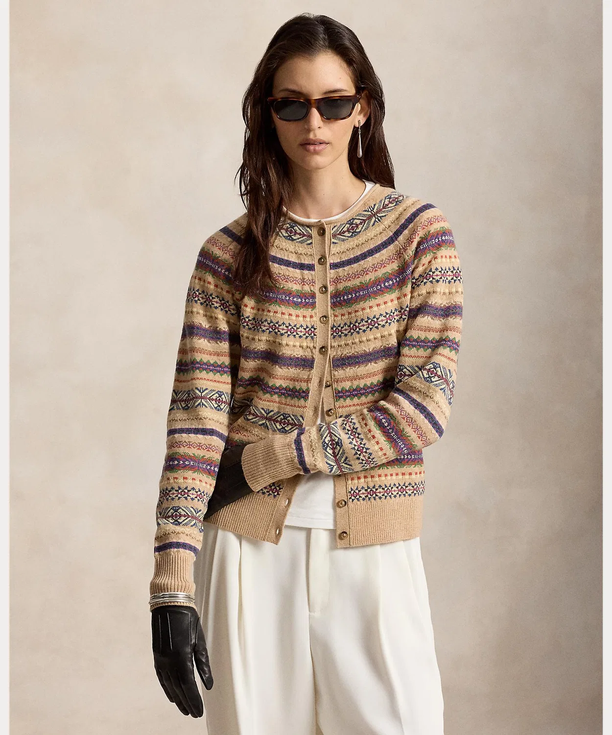 Женский кардиган с принтом Fair Isle из шерстяного микса POLO RALPH LAUREN, Коричневый