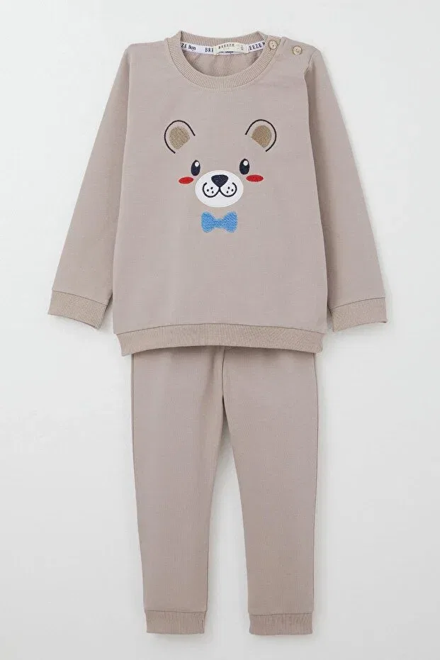 Детский спортивный костюм для мальчиков с принтом Happy Puppy Embroidered Breeze, Taupe — фото 4