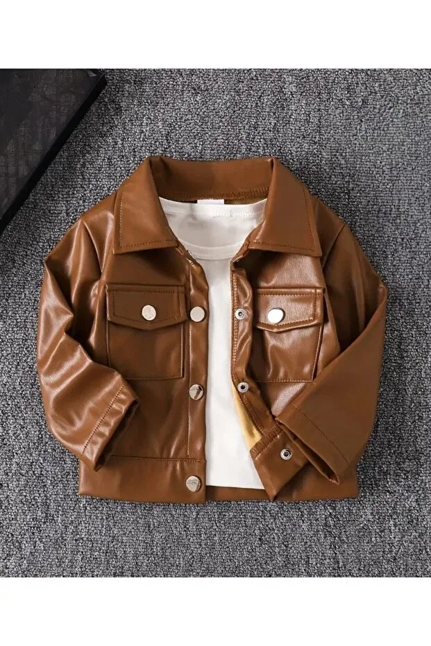 Детское пальто для девочек искусственная кожа Shop, Brown
