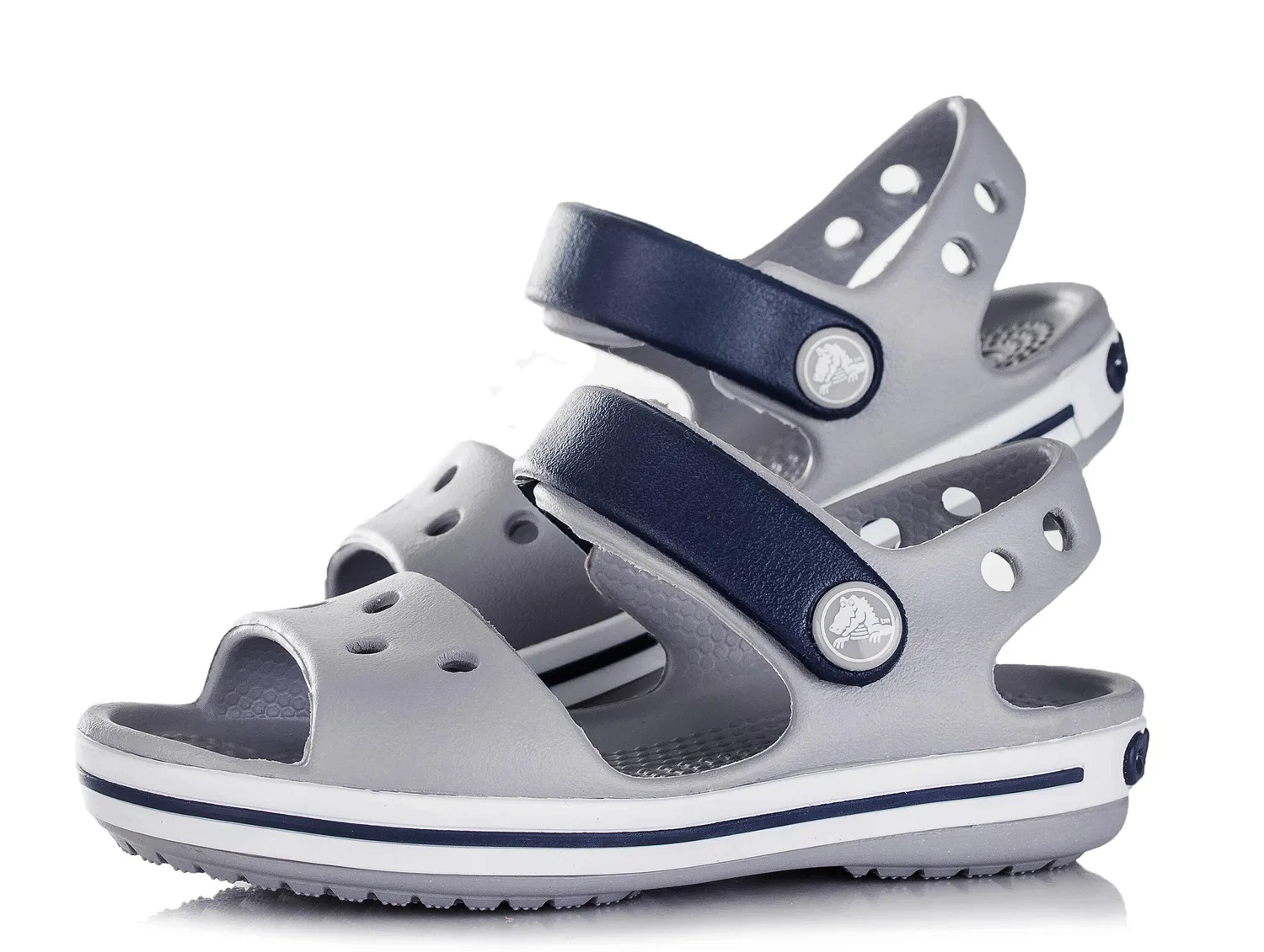 Детские сандалии с регулируемым ремешком Crosband Crocs, Hellgrau Dunkelblau Grau — фото 3