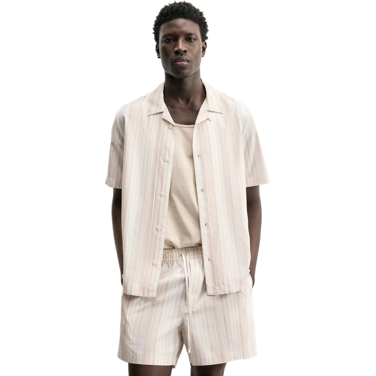 Мужская рубашка с отложным воротником прямого кроя Light Beige ZARA, Light Beige — фото 3