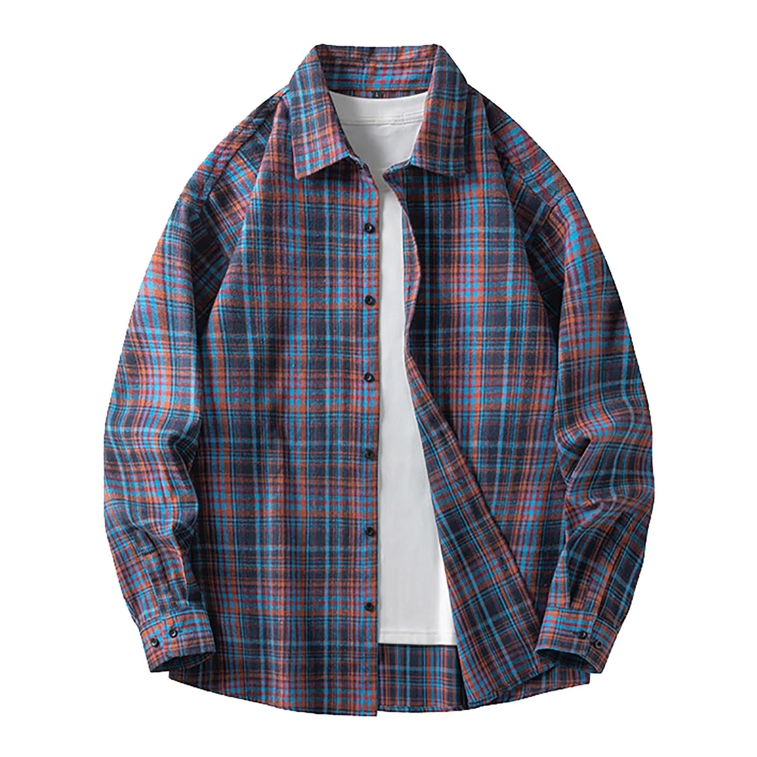 Мужская рубашка-фланель с длинным рукавом, Men's Black Plaid Shirt