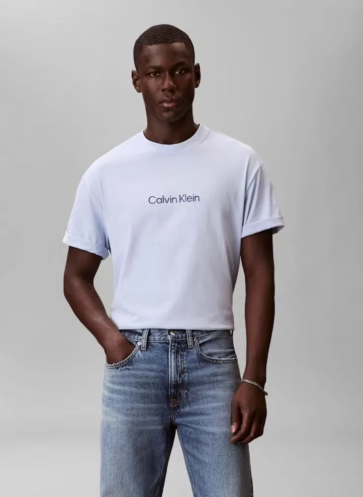 Футболка свободного кроя с логотипом Calvin Klein, голубой — фото 3