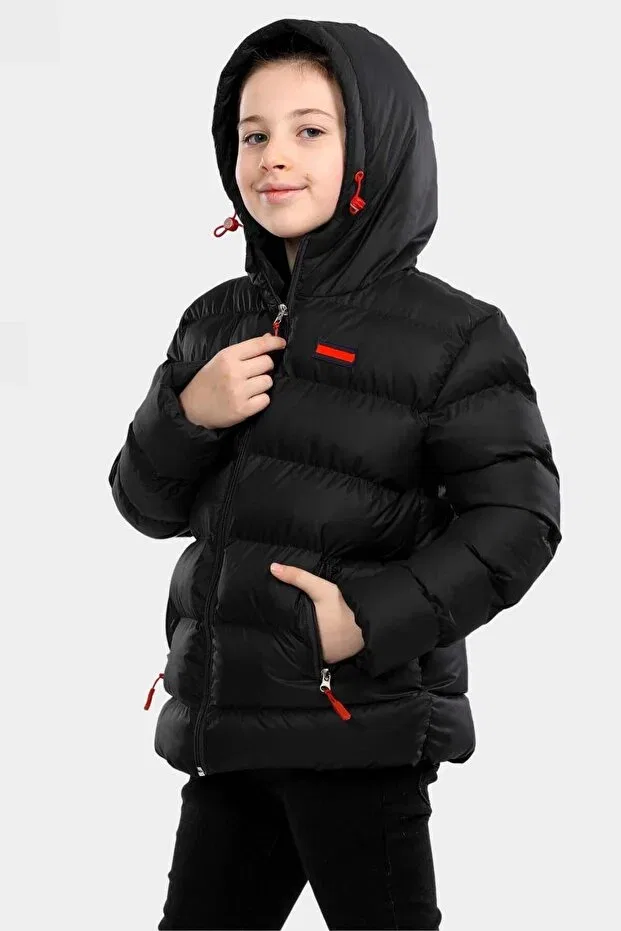 Детское пальто для девочек зимнее утепленное Black Fur Lined Waterproof Winter Thick Hooded Coat Vodens, Black — фото 3