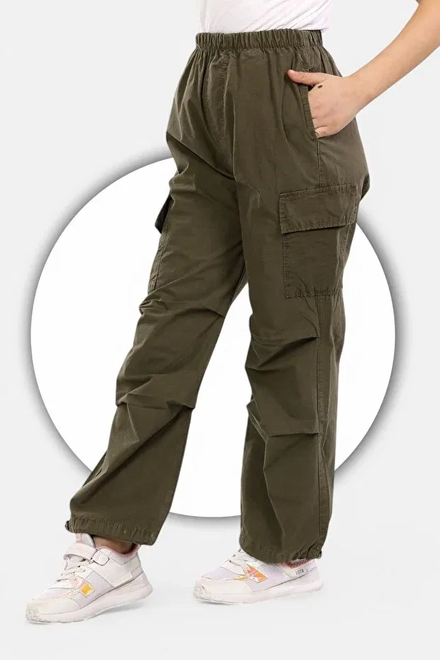 Детские брюки для девочек карго с эластичным поясом Modiclas, Khaki