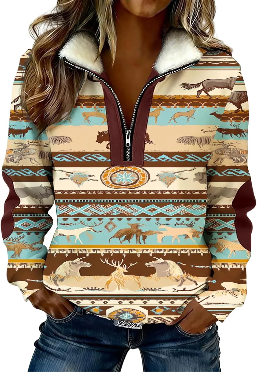 Женский свитшот с принтом Western Aztec Print, мультиколор