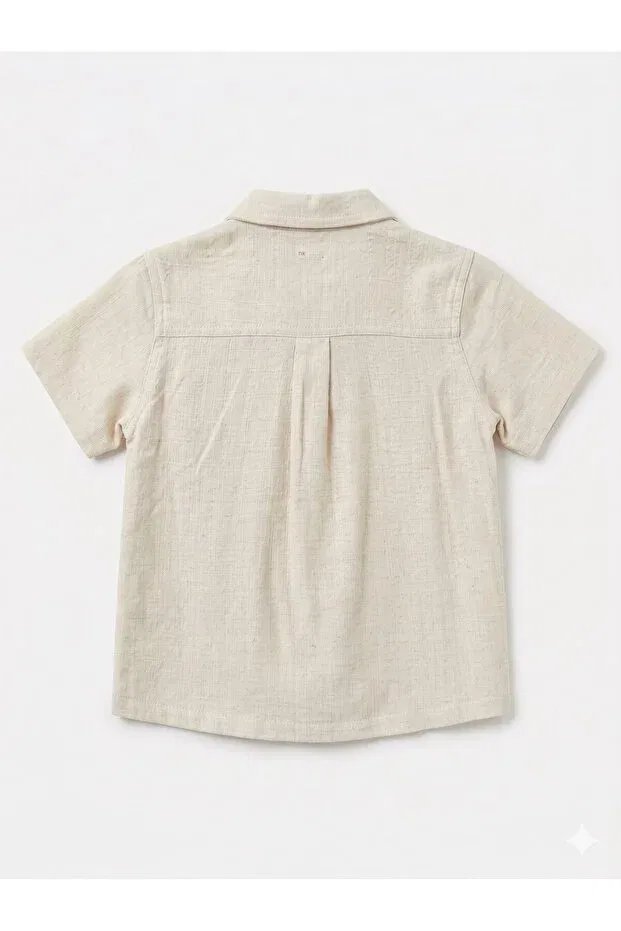 Детская рубашка для мальчиков с вышивкой пальм Nk Kids, Cream — фото 2