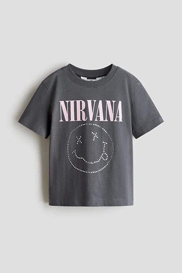 Детская футболка с принтом H&M, Dark Gray Mottled/Nirvana