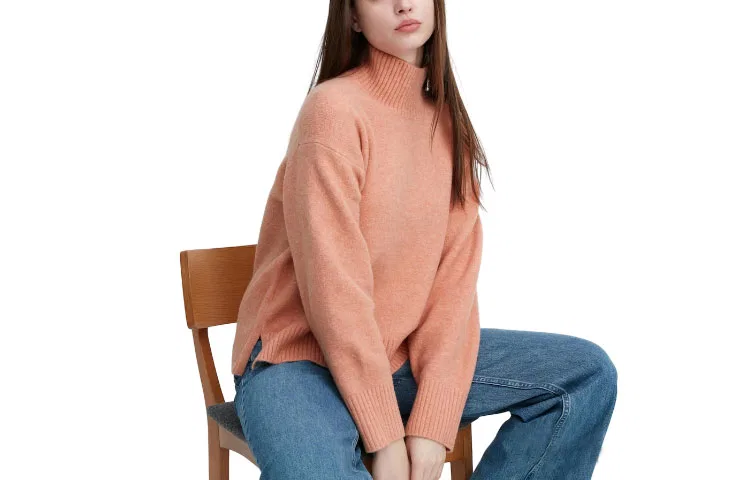 Женский свитер с высоким воротником UNIQLO, Peach Pink