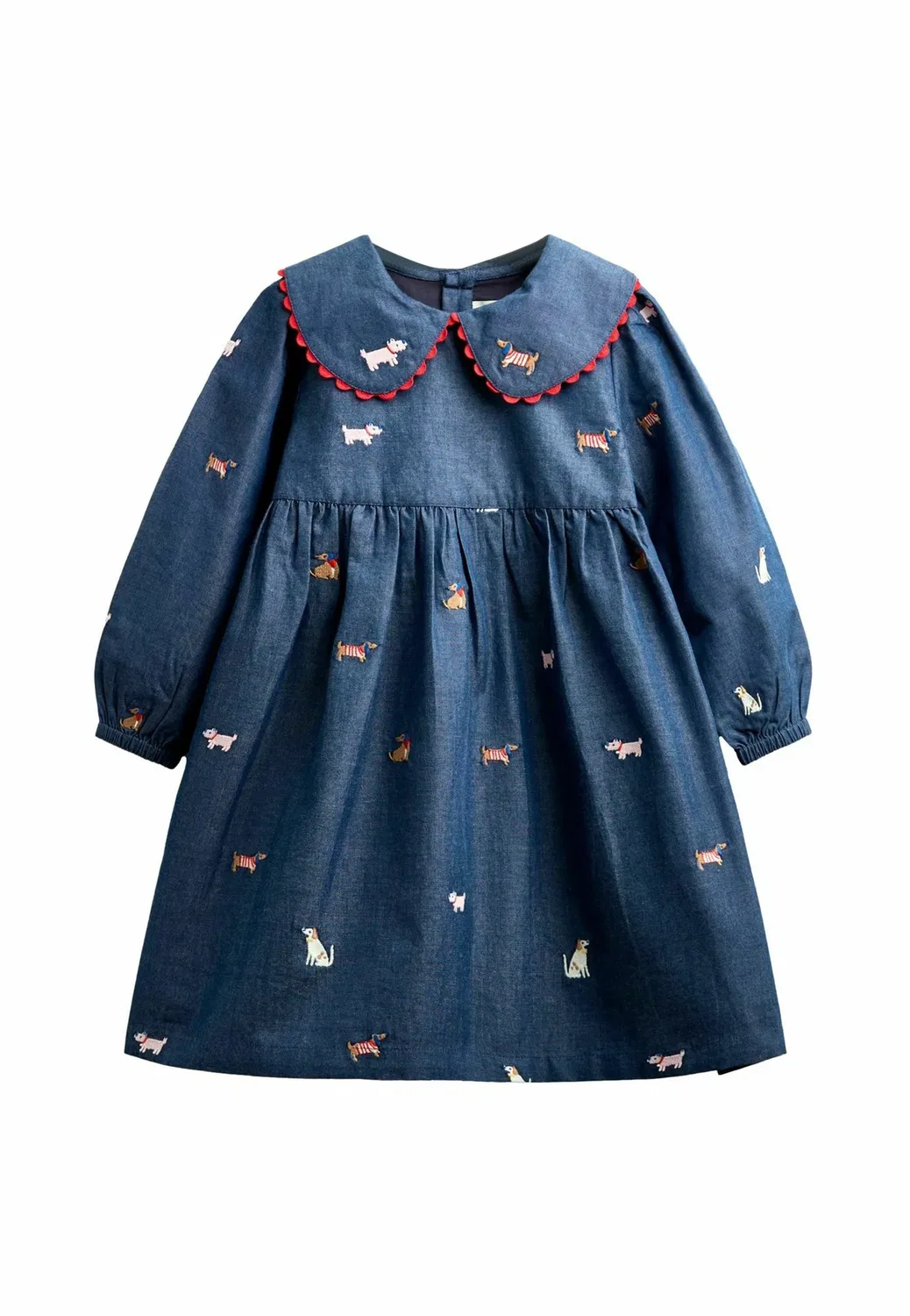 Платье с вышивкой - джинсовое платье Jojo Maman Bébé, Chambray Blue Pets — фото 2