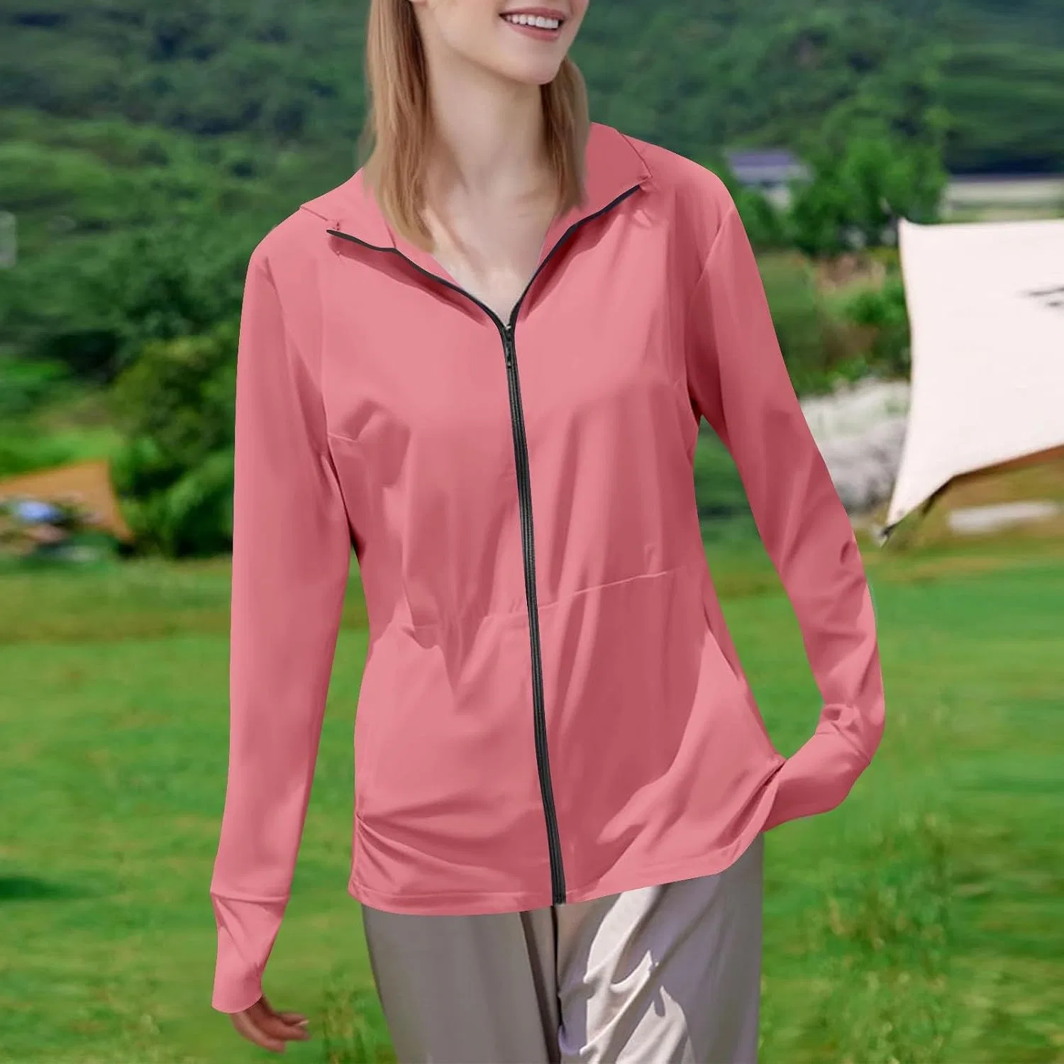 Женская солнцезащитная куртка с капюшоном UPF 50+ Rseomihvy, Pink — фото 2