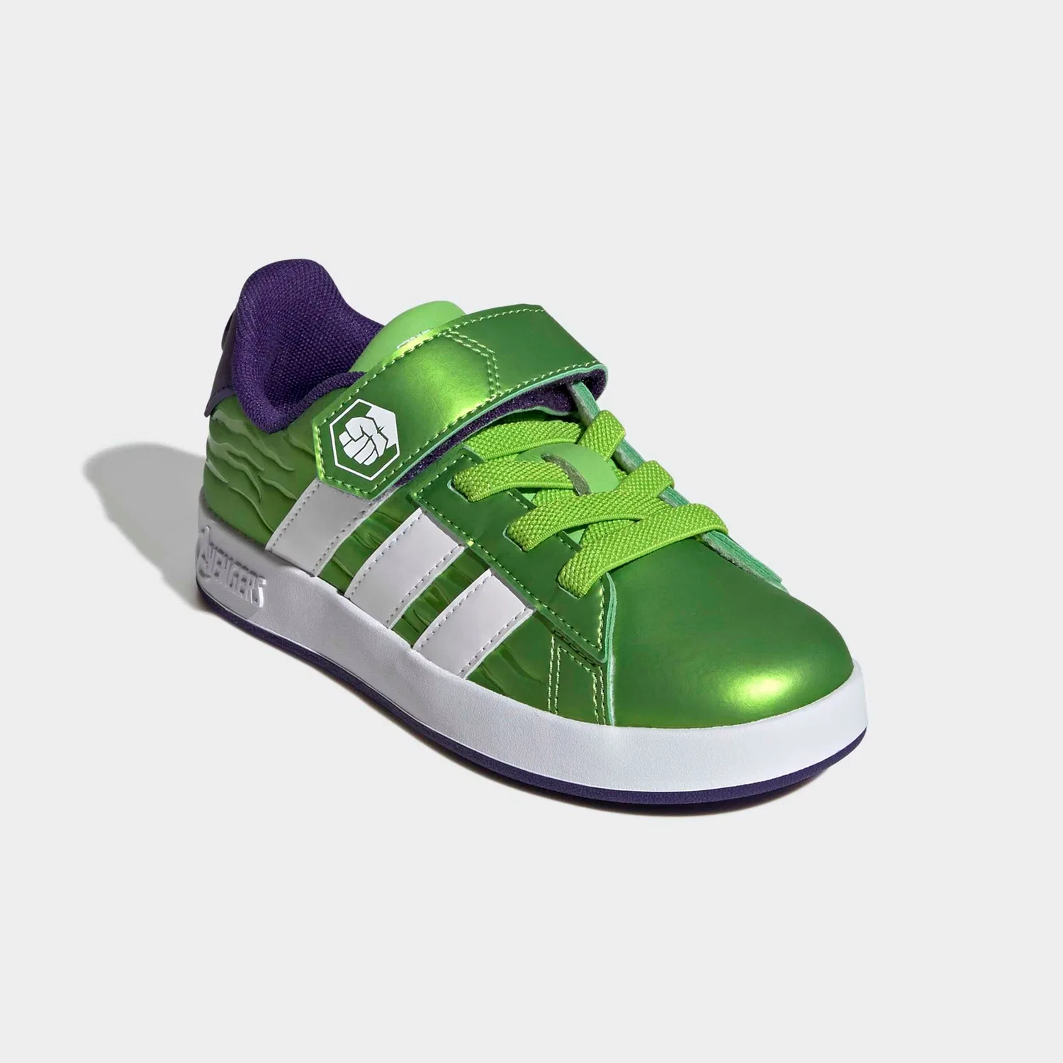 Детские кроссовки с липучкой Adidas Marvel Avengers Grand Court, Semi Solar Green/Ftwr White/Collegiate Purple