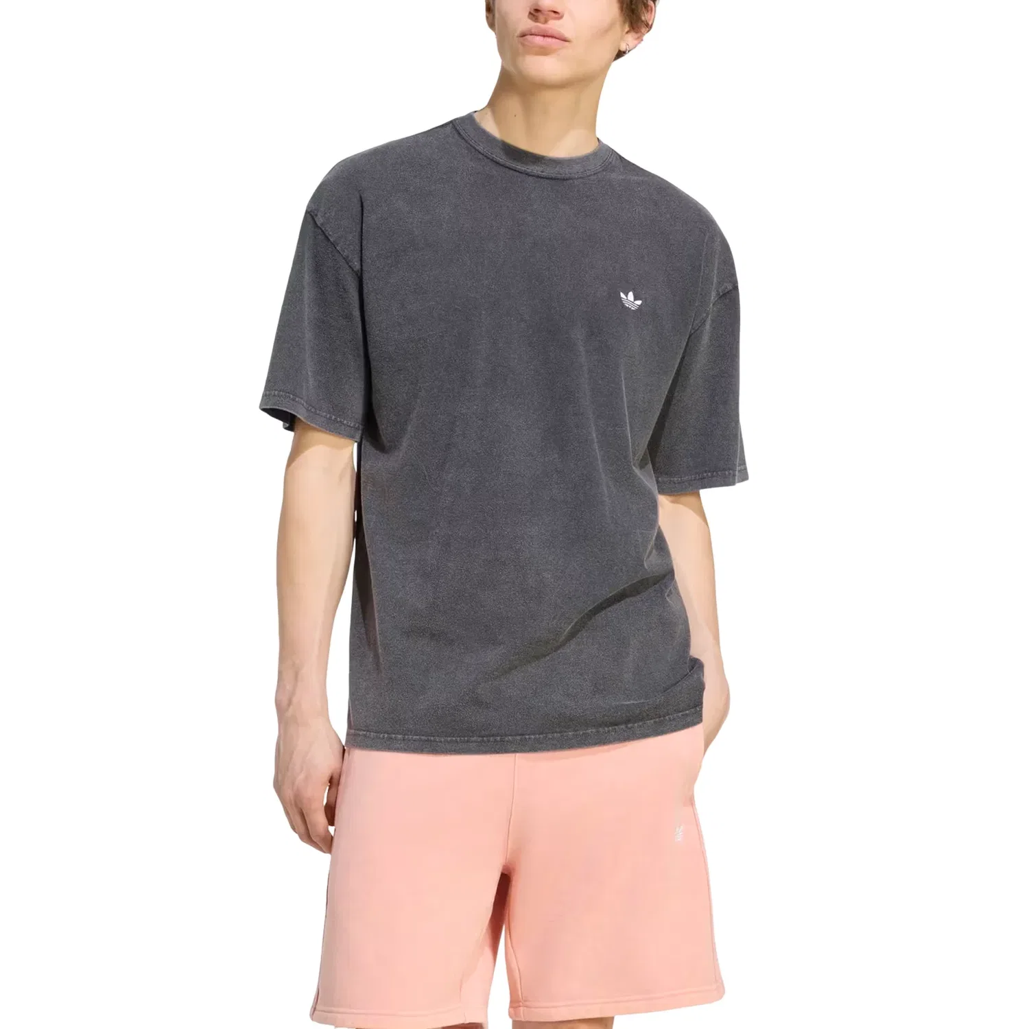 Мужская футболка с принтом Trefoil Essentials Washed Loose Dropped Adidas, черный — фото 2