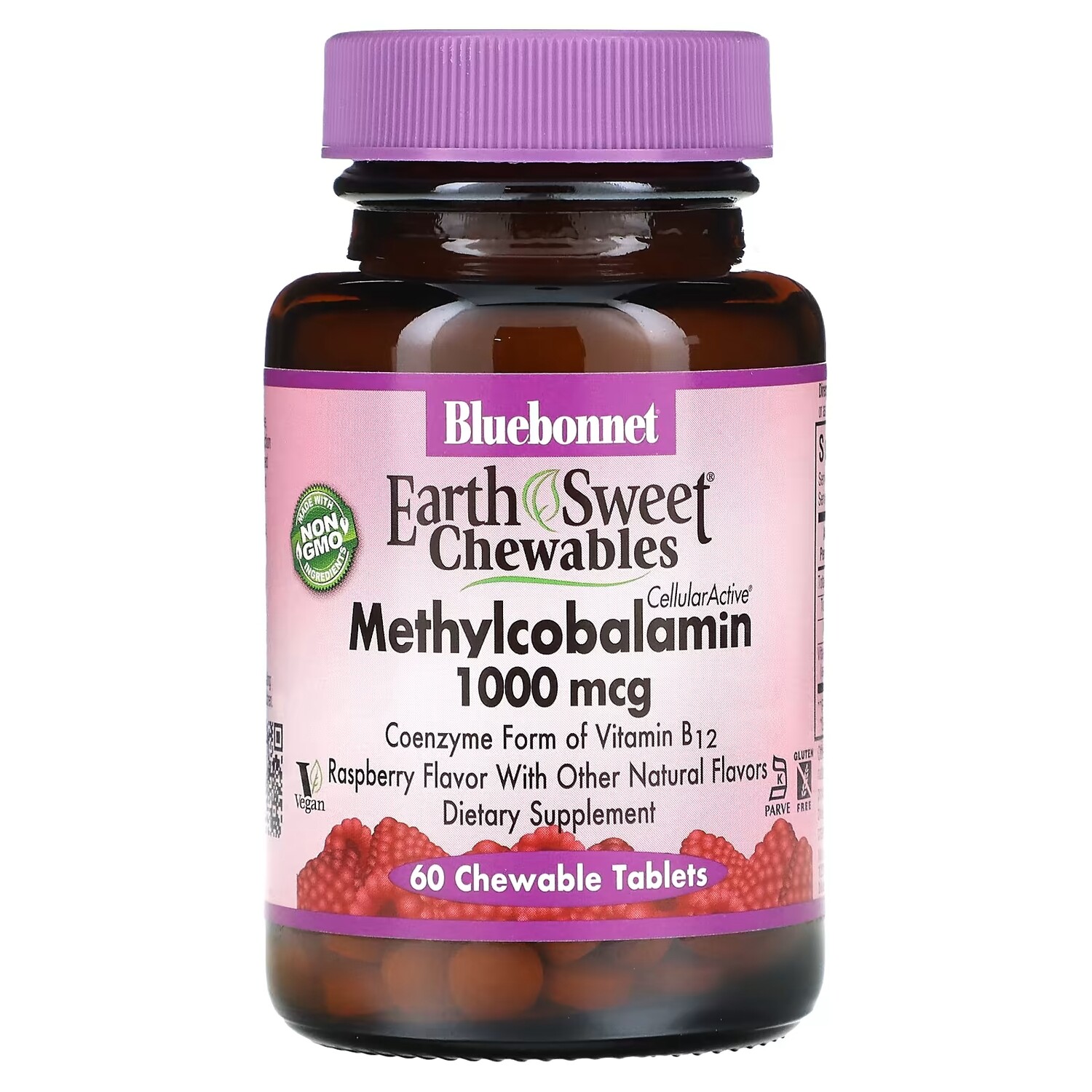 

Bluebonnet Nutrition EarthSweet жевательные таблетки метилкобаламин натуральный малиновый вкус 1000 мкг, 60 жевательных таблеток