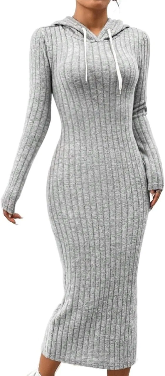 Женское платье-худи с капюшоном Rib-Knit Maxi, Gray